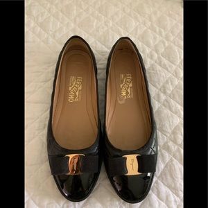 Quilted round patent leather Ferragamos